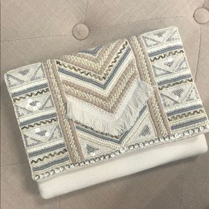Beaded fringe clutch